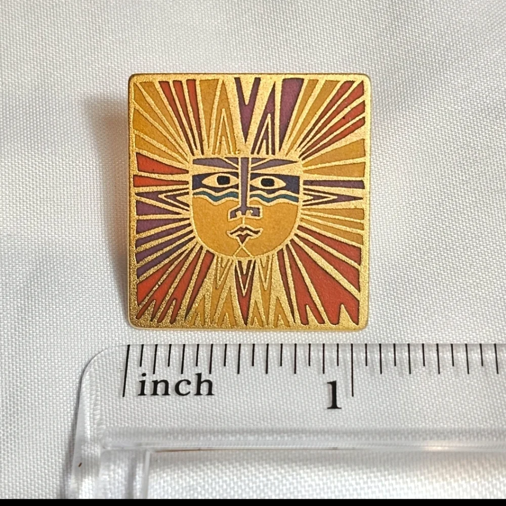 Vintage Laurel Burch "Sun Goddess" Square Cloisonne Gold Tone Statement Earrings - Picture 3 of 8